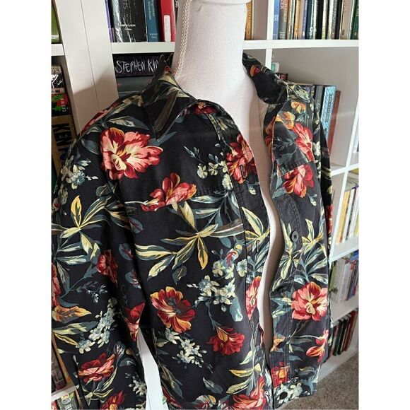 Coldwater Creek Black Multi Floral Long Sleeve Collared Button-Up Jacket Medium - Picture 1 of 6